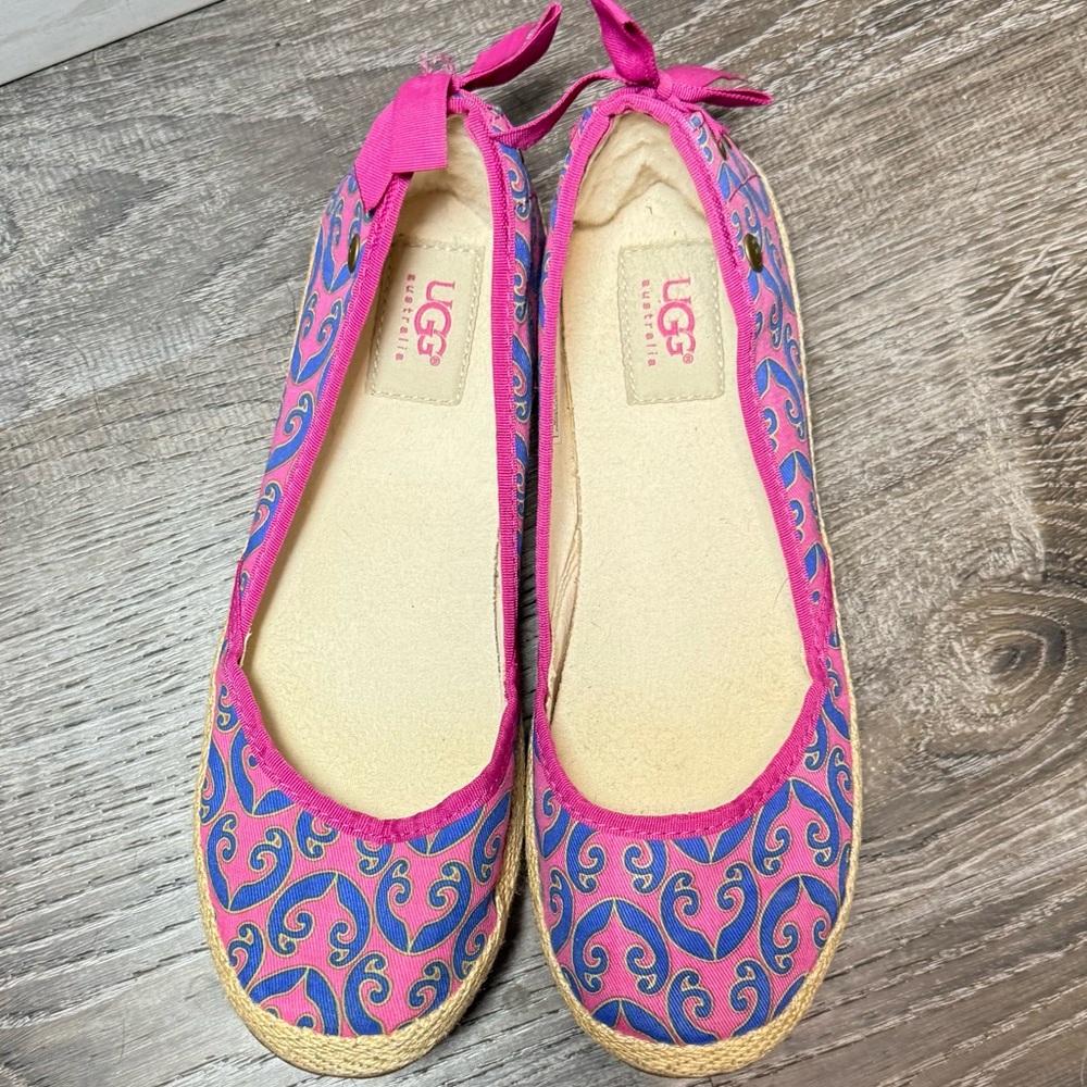 UGG Women's Tassy Marrakech Espadrille Printed Slip On Canvas Shoe Pink Size 7.5